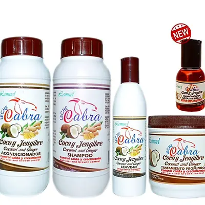 Champú, acondicionador y mascarilla de coco y jengibre